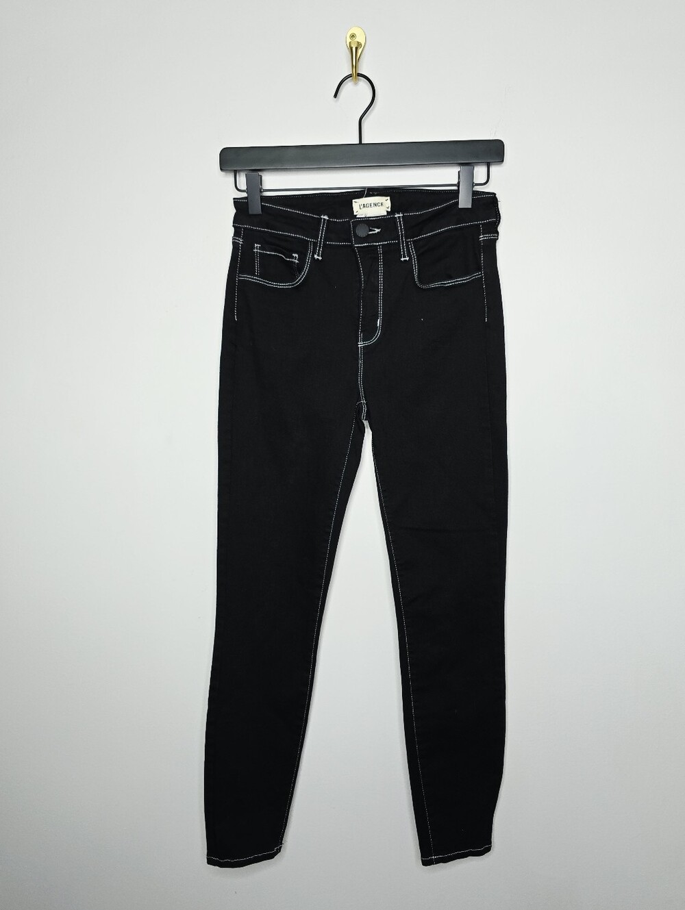 L'AGENCE Margot Skinny High Rise Noir Contrast Jeans Size 26